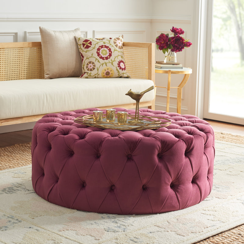 Blech Upholstered Ottoman, Bordeaux Polyester Blend
