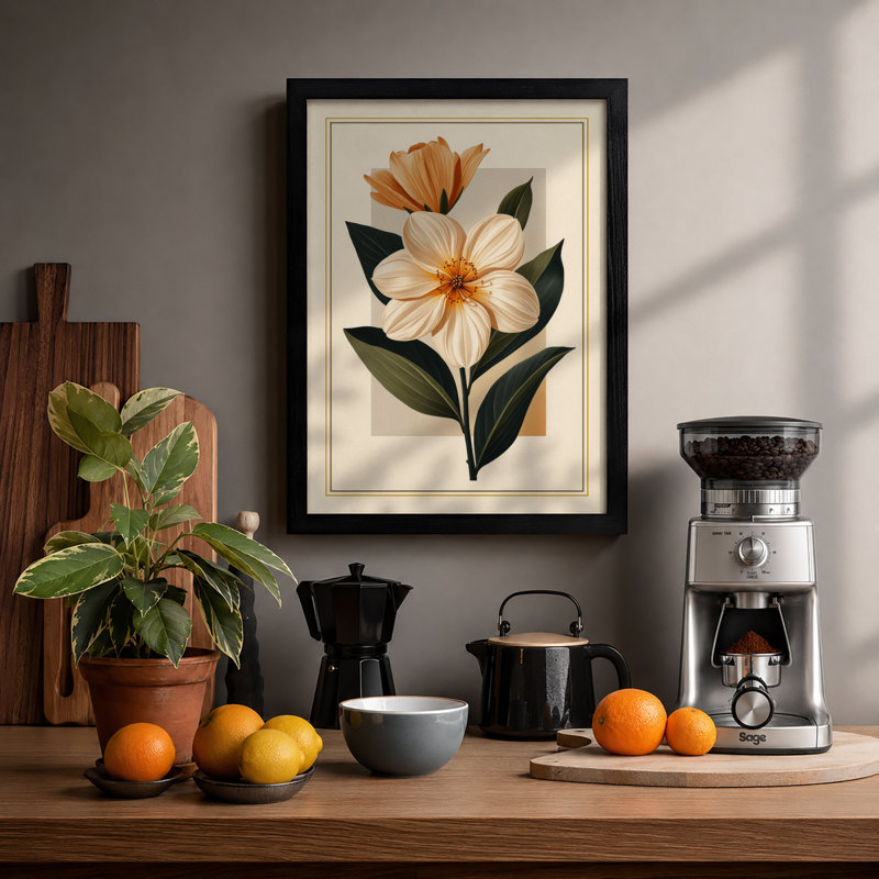 Two Flowering Blooms Botanical - Framed Print, A2 - 59.4 x 42.0 cm, Black