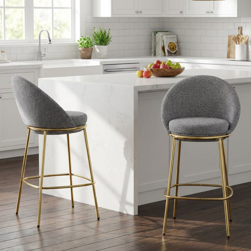 Ensemble de 2 tabourets de bar en tissu avec pieds en métal plaqué or et tabouret de bar haut de style moderne de 40,75 pouces