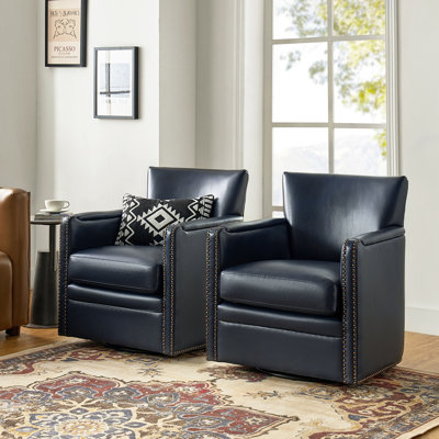 Sandra 29'' Wide Genuine Leather Swivel Chair (Set Of 2)