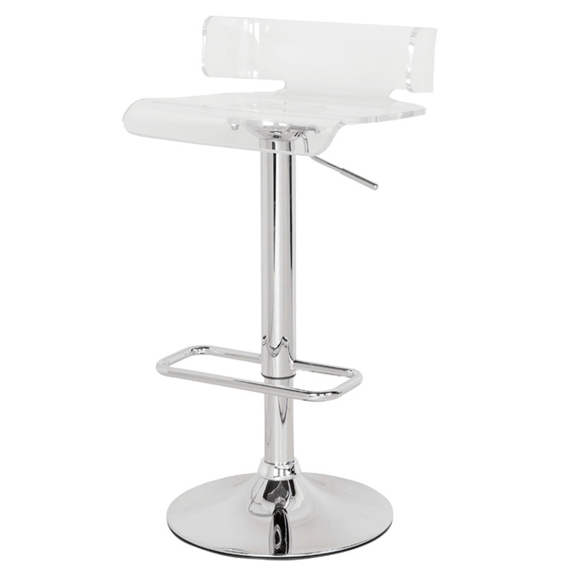 Tabouret réglable de 16,81 pouces de profondeur avec siège en acrylique et pieds en métal transparent pour une assise confortable