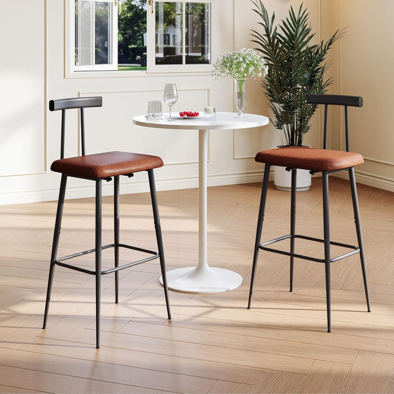 Ensemble de 2 tabourets de bar industriels en métal noir mat avec coussin en polyuréthane