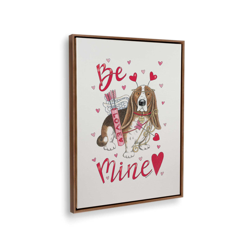 «Be Mine Basset» par Deb Strain, reproduction d'art, L 30 x H 40, Brun, Toile avec cadre