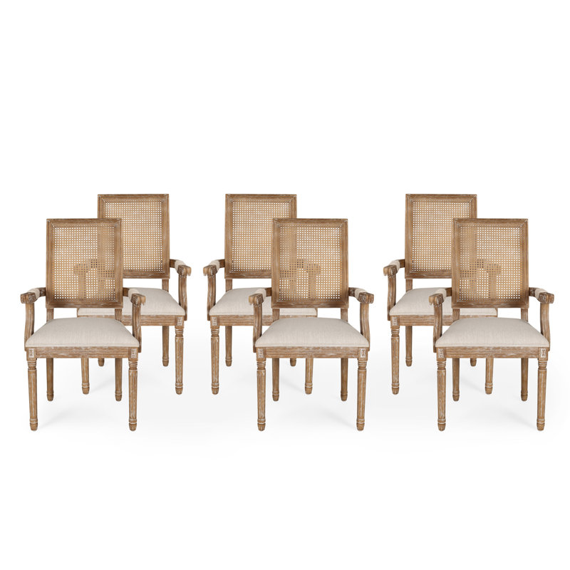Esaias King Louis Back Upholstered Armchairs, 6, Beige, Natural