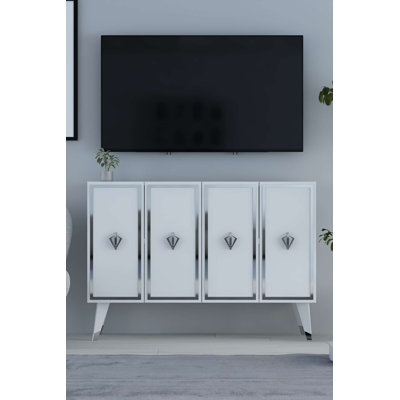Console moderne avec fixation murale, blanc et argent, 47,2 po x 31,5 po x 11,6 po | 100% panneau de particules enduit de mélamine, épaisseur: 0,7 pouce | Nombreuses tablettes, design élégant et fonctionnel pour la maison ou le bureau
