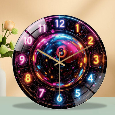 Colorful LED Digital Alarm Clock with Unique Design Art - 12'' Modern Glass Wall Clock