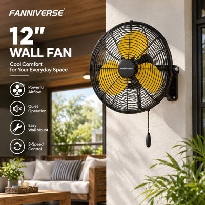 12 Inch Wall Fan Pro Series - Indoor High Velocity Wall Mount Fan for Commercial, Residential, Warehouse, Covered Patio, Shop, Garage, Barn, Gazebo 3 Speed 2800 CFM UL Safety Listed