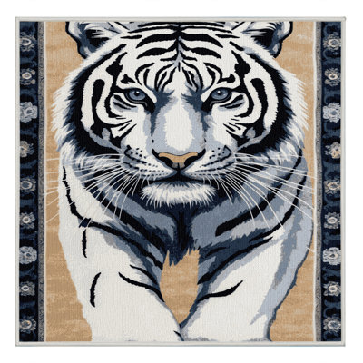 Washable Blue eyed White Tiger Big Cats Area Rug