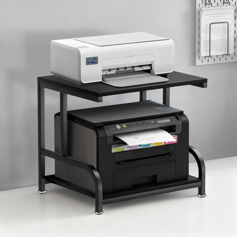 Support d'imprimante à 2 niveaux pour bureau, tablette de bureau robuste pour imprimante 3D, fax, scanneur, bureau et maison, conception peu encombrante avec cadre en métal robuste