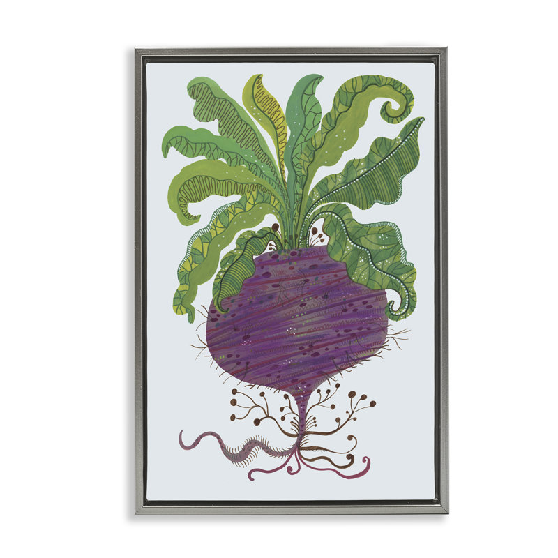 Cadre flottant stylisé de légumes de betterave rouge, design par Kay Widdowson, H 31 po x l 21 po, Cadre flottant gris lustré