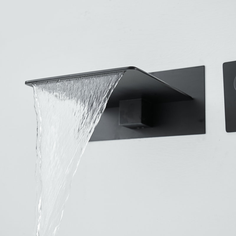 Single Handle Wall Mount Roman Tub Fauce Waterfall Bathroom Faucet, Matte Black