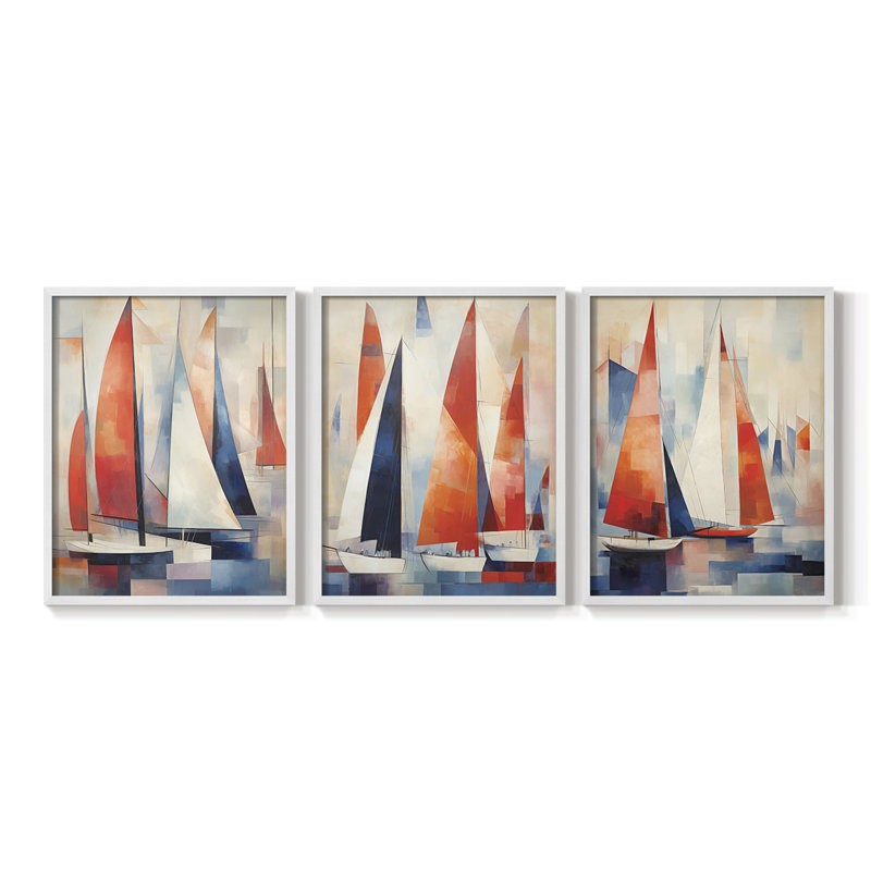 Série Sea and Shore XCIX - Ensemble de 3 estampes numériques - Prêt à accrocher, Cadre blanc, H 14 po x l 11 po