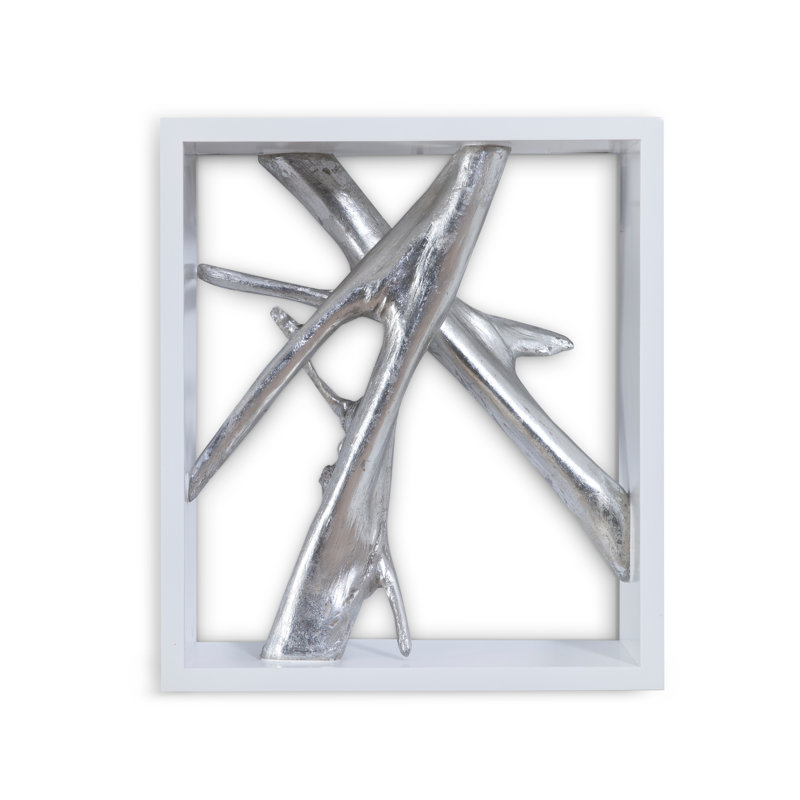 Cast Naturals Framed Branches Tile Wall Décor, Silver/White