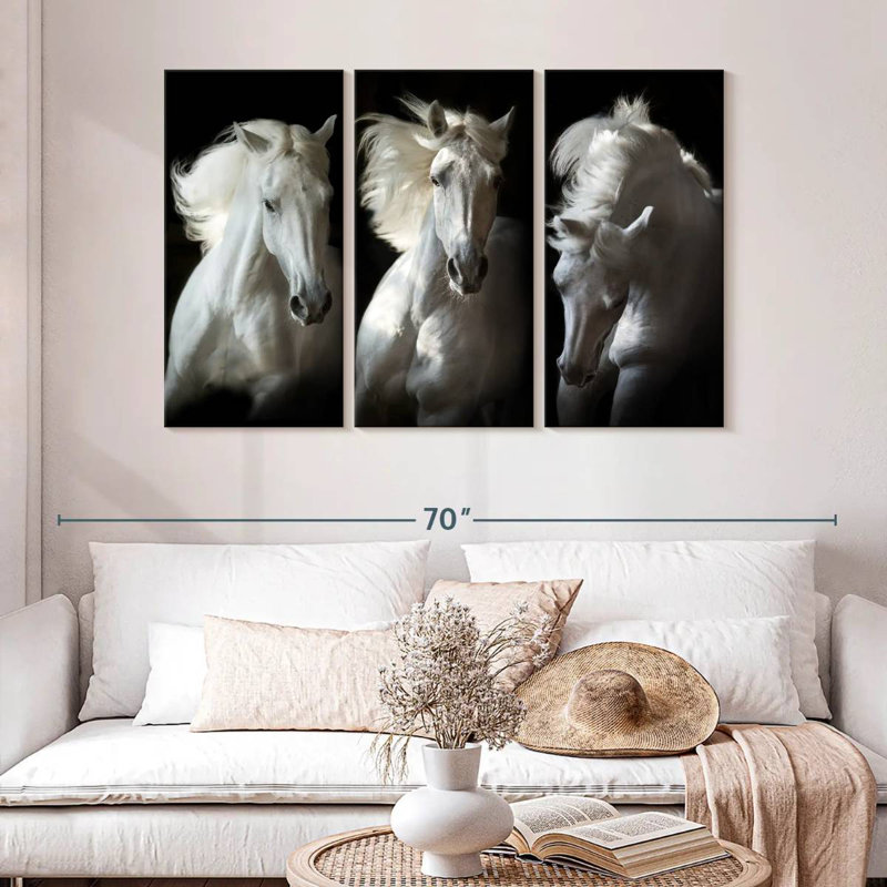 Brampt Three White Horses, 32" H x 50" W