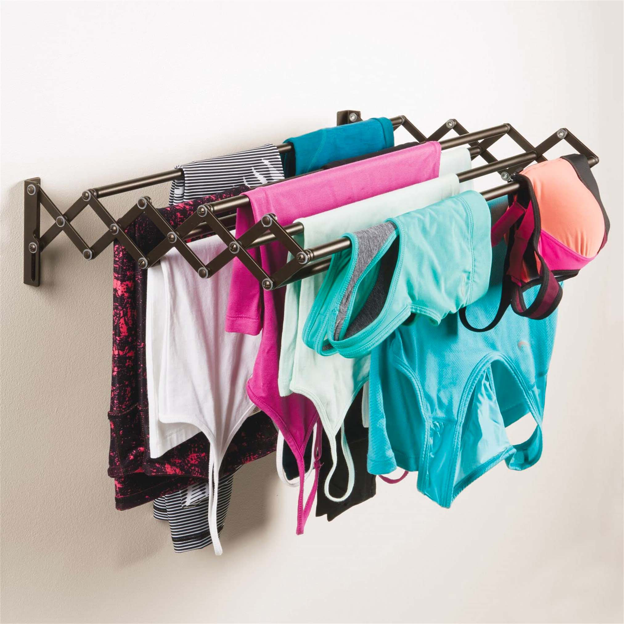 Rebrilliant Wall Mount Accordion Expandable Retractable Clothes Rack ...