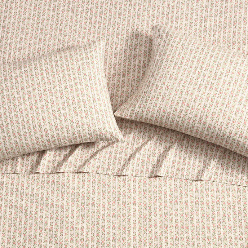 Marta Stripe Pink Cotton Percale Queen Sheet Set