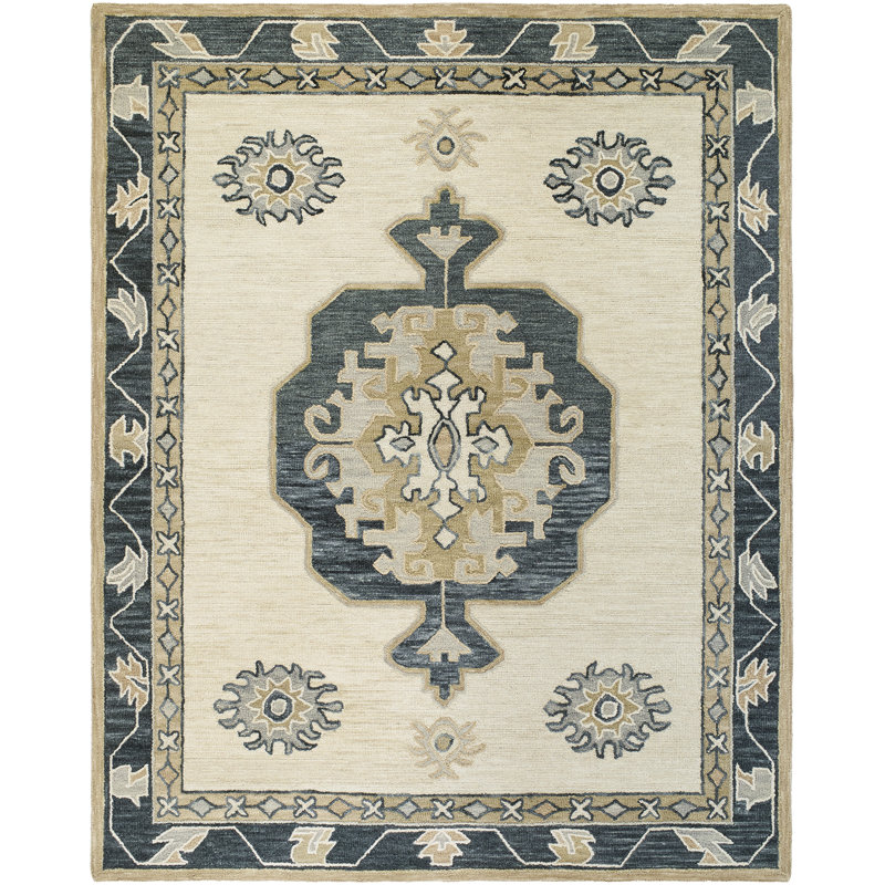 Tapis Ziegler fait à la main, Bleu, Rectangle 5' x 7'6"