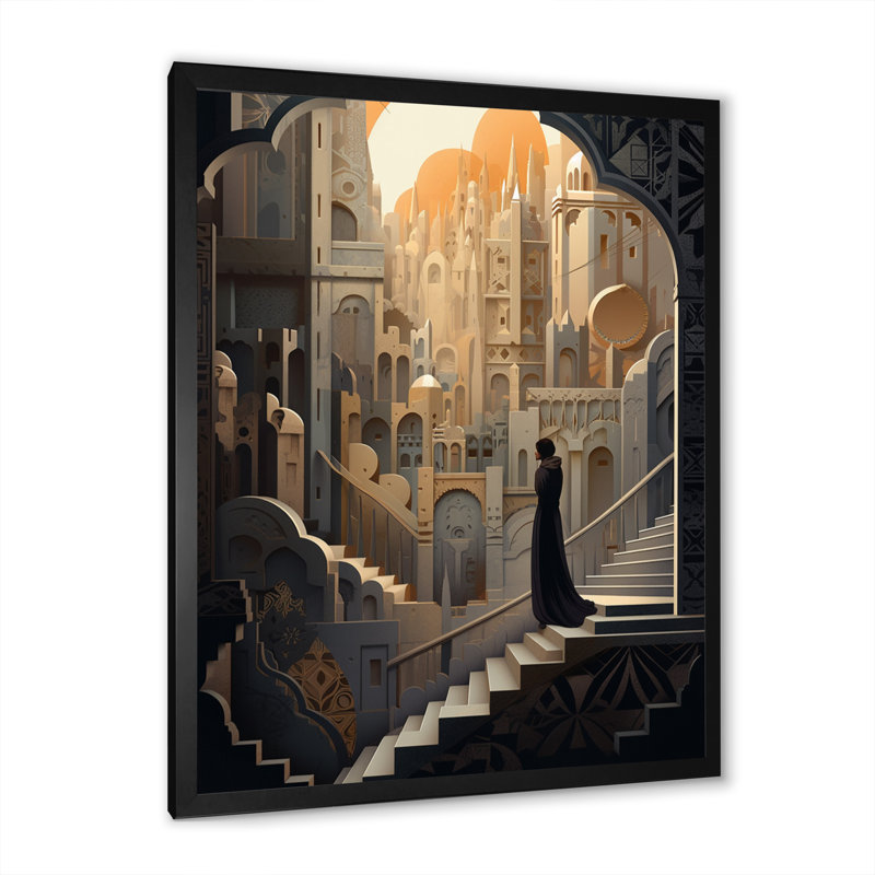 «Arab City V», reproduction sur toile, L 24 po x H 32 po, Cadre noir
