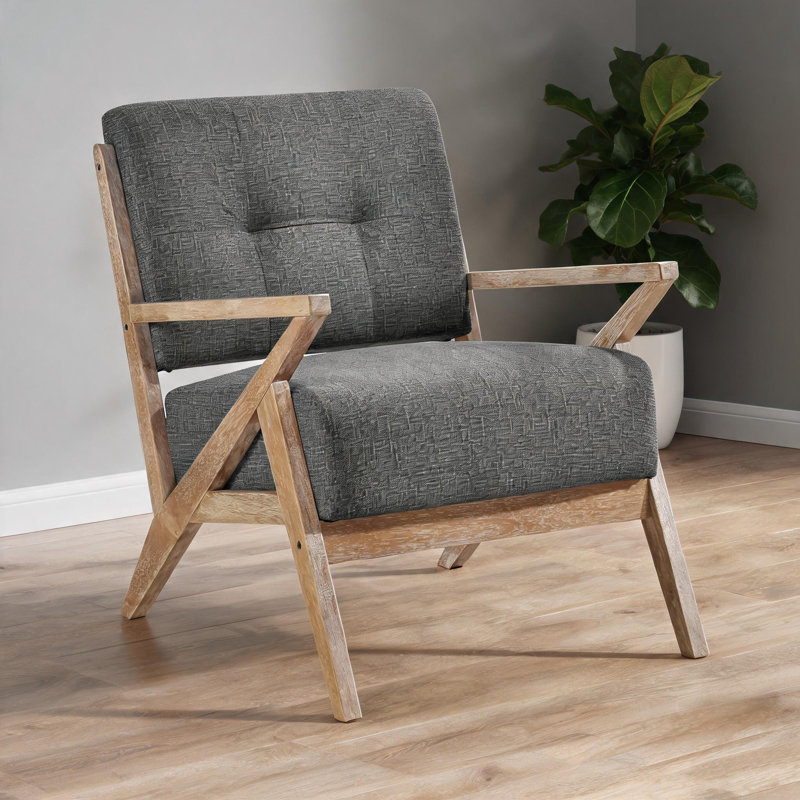 Fauteuil d'appoint simple à dossier en bois massif gris doux capitonné pour les coins lecture du salon, Gris foncé