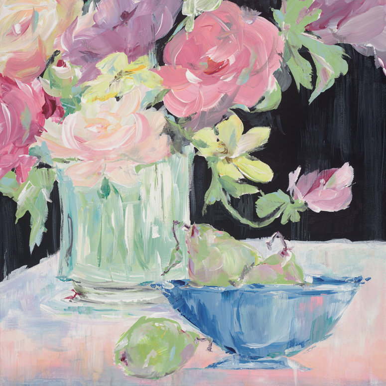 «Fruit and Flowers» par Susan Pepe, reproduction sur toile, H 12 po x l 12 po