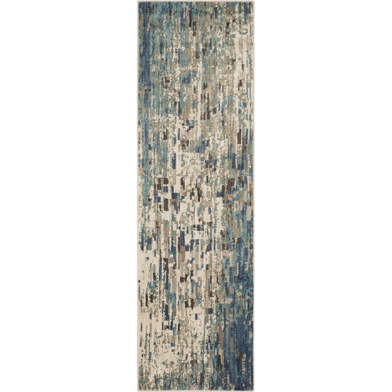 Abstract Lagoon & Taupe Easy-Care Runner Rug, 28" x 94"