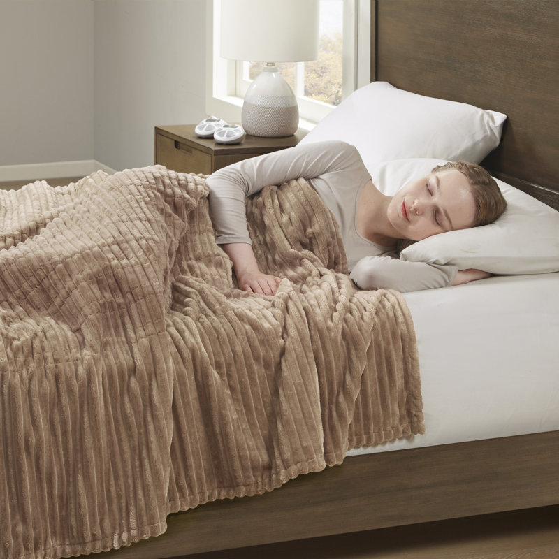 Couverture chauffante cordée en peluche, Très grand, Brun