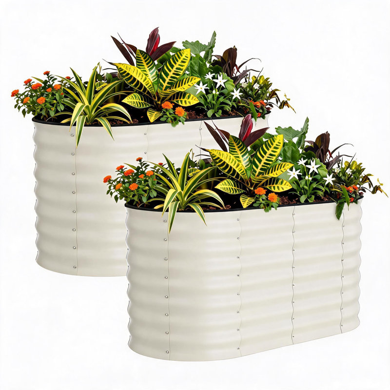 Ensemble de 2 lits de jardin surélevés galvanisés - boîte à fleurs de 8 x 2 x 1,5 pi pour légumes, fleurs, boîte de jardin résistante à la rouille, lits surélevés faciles à assembler, jardinières durables pour plantes d'extérieur, beige