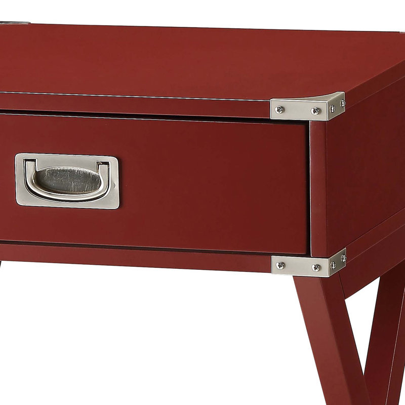 Table de bout rectangulaire à 1 tiroir en bois de style traditionnel avec coins en métal Grable, Rouge
