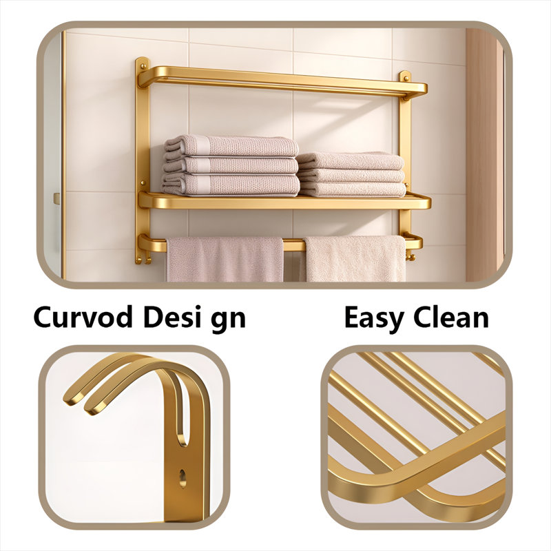 Wall Mounted SUS304 Stainless Steel Towel Rack, Multi-Purpose Bathroom Towel Holder with Large Storage Capacity for Home & Hotel