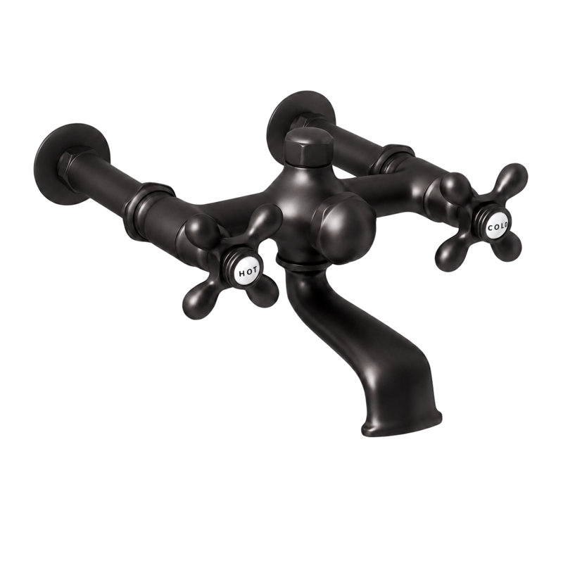 Wall Mount Tub Filler Faucet with Cross Handles by Strom Living, Unlacquered Oil Rubbed Bronze