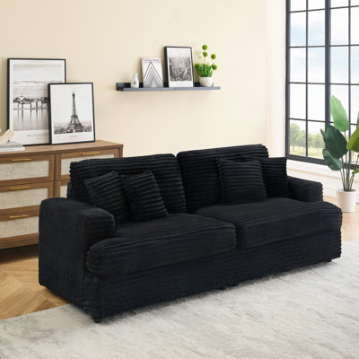 Long Corduroy Sofa with 4 Matching Pillows, Spacious and Comfortable 3-Seater for Modern Living Rooms