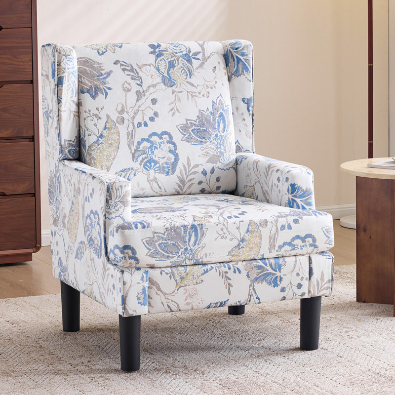  Fauteuil à oreilles avec dossier haut, fauteuil d'appoint rembourré pour le salon, la chambre à coucher, le bureau, floral bleu