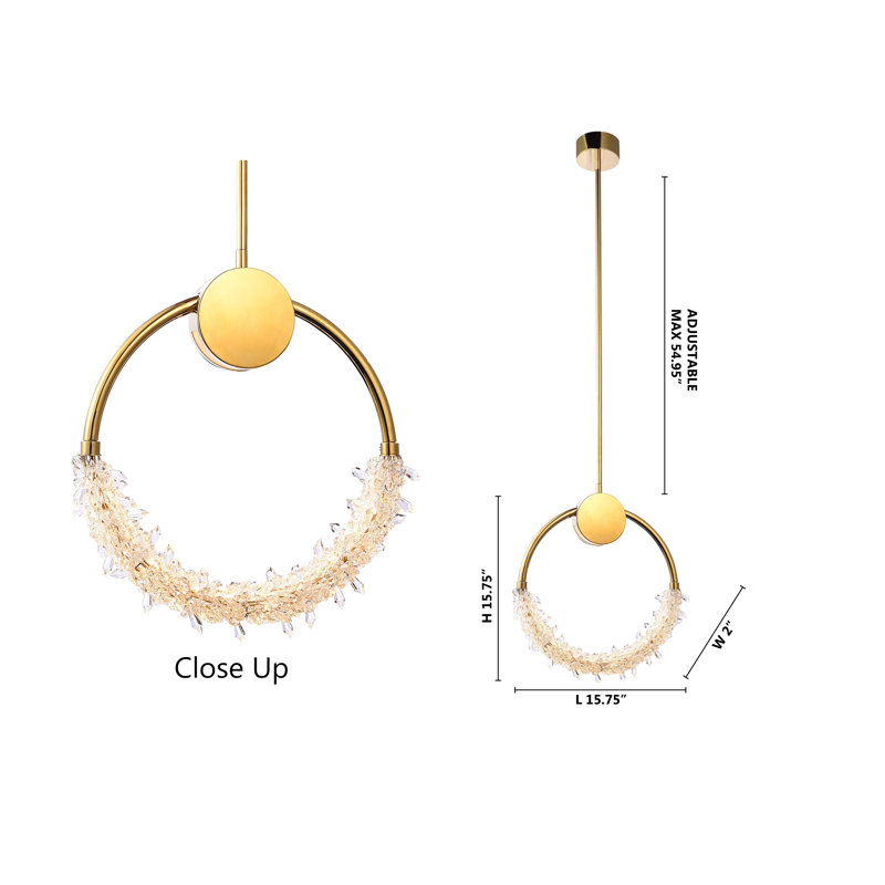 1 - Light Dimmable LED Pendant With Clear Crystal Beading, 15.75" H x 15.17" W x 15.75" D
