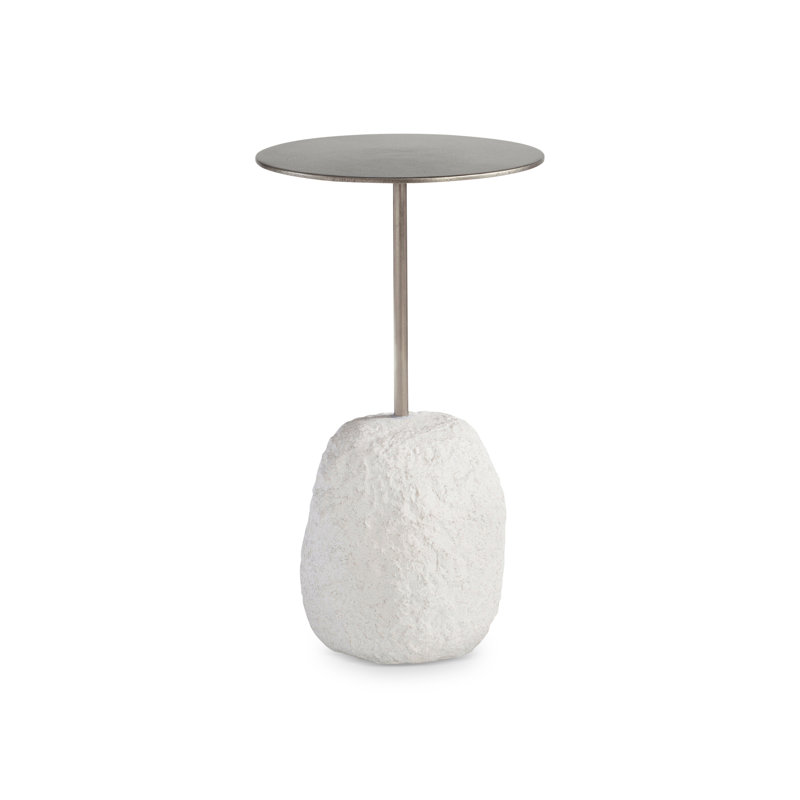 Contemporary Trianon 12" Round Silver Metal & Stone Accent Table