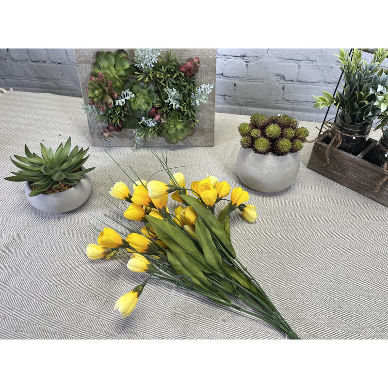 Yellow Silk and Plastic Crocus Flower Arrangement