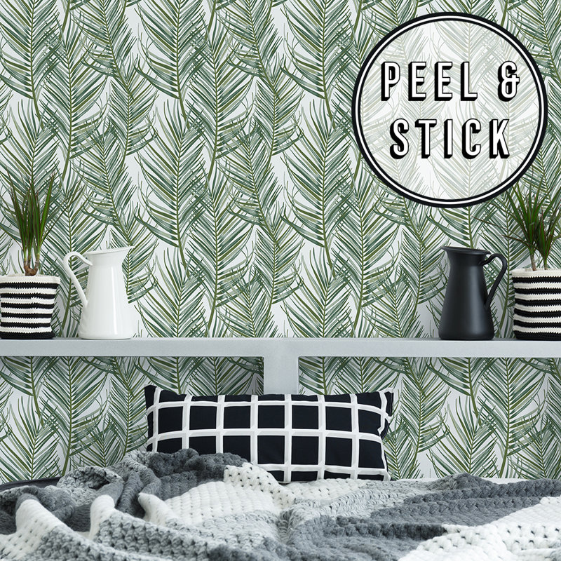 Guillermo Floral Vinyl Peel & Stick Wallpaper Roll, Green/White