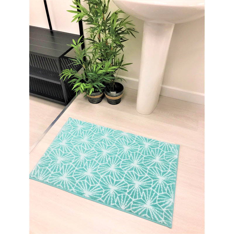Emery Geometric Non Slip Bath Mat, Duck Egg