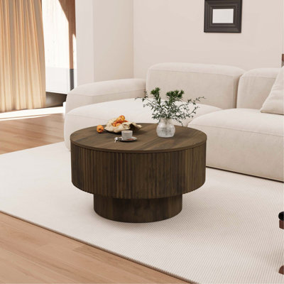 Table basse 29,53 "en bois aggloméré moderne avec motif à rayures circulaires et espace de rangement, convenant à la maison et à la cuisine