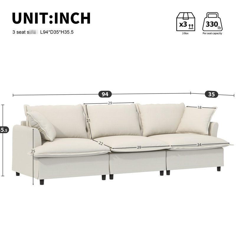 Canapé modulaire en chenille 3 places, Chenille beige