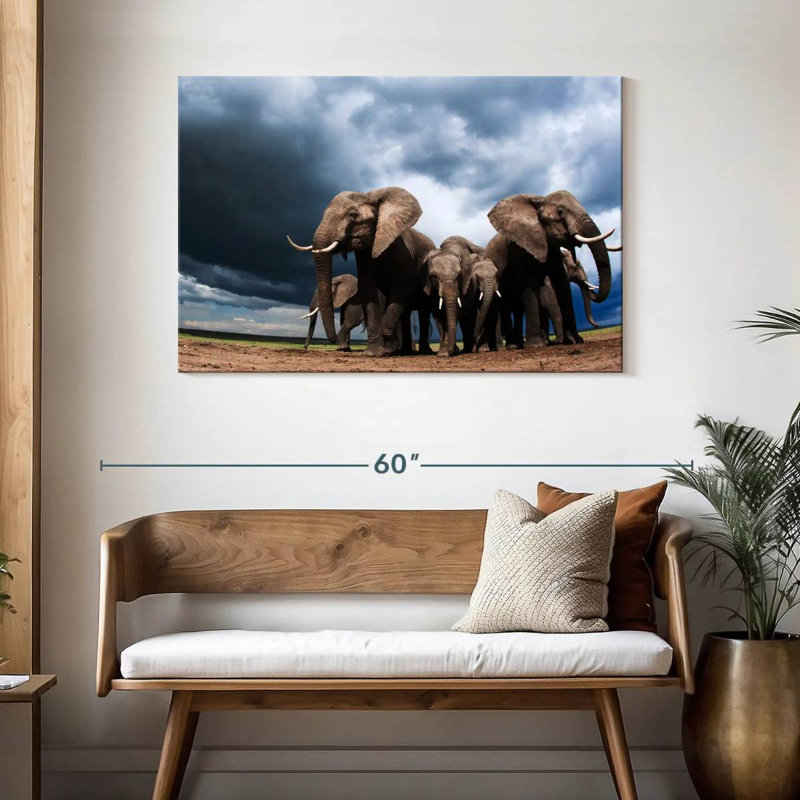 Elephants Grazing, 30" H x 45" W