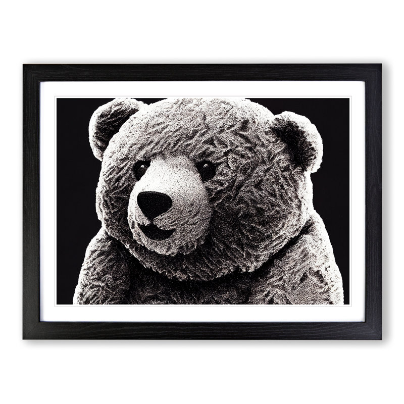 Charming Teddy Bear - Single Picture Frame Print, 46cm H x 64cm W x 2cm D, Black