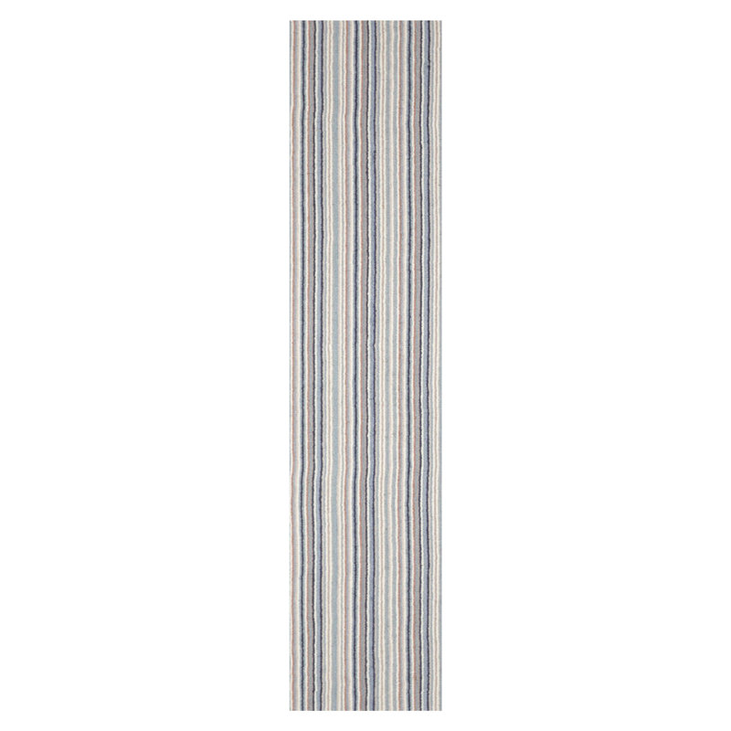 Tapis oriental ivoire touffeté à la main multicolore à rayures contemporaines, Tapis de couloir : 3 pi x 10 pi
