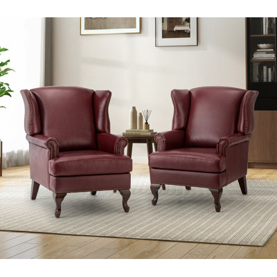 Anapatricia 32.5'' W Genuine Leather Wingback Armchairs