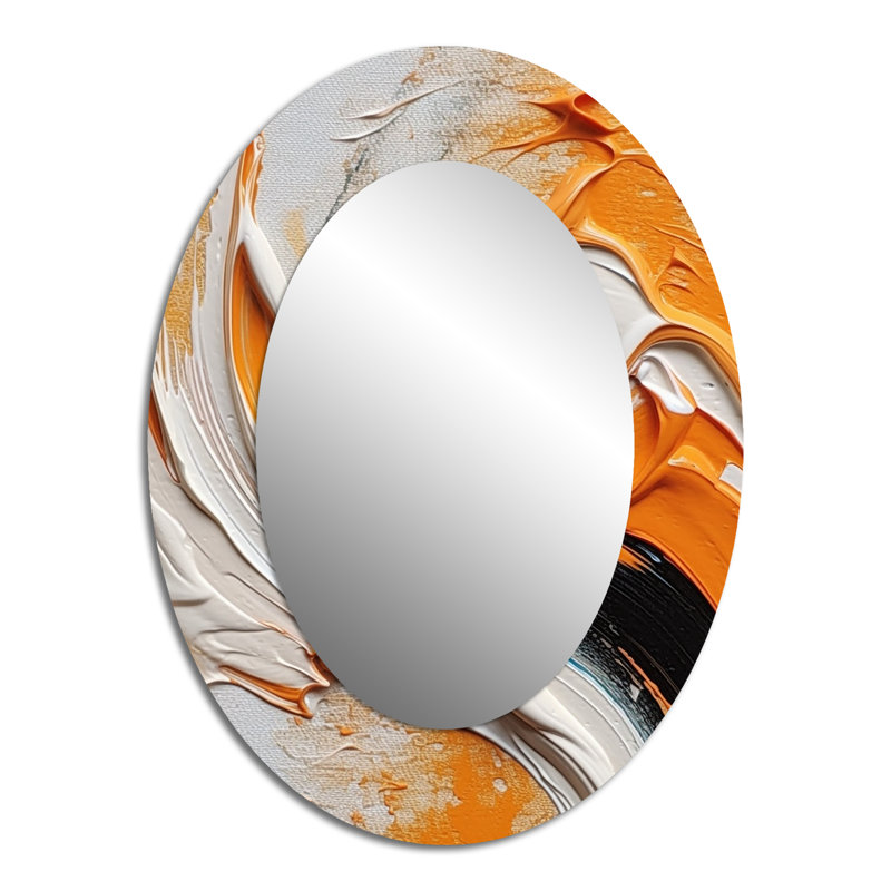 Orange And Black Mystic Spirals IV - Large Oval Wall Mirror On Metal, 40" x 30"