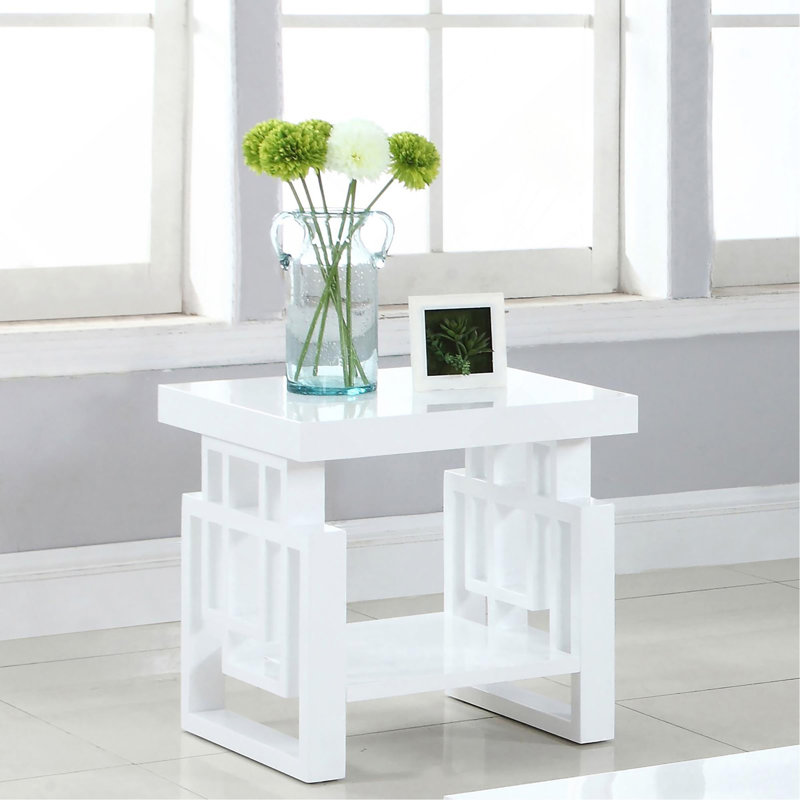 End Table, High Glossy White Rectangular