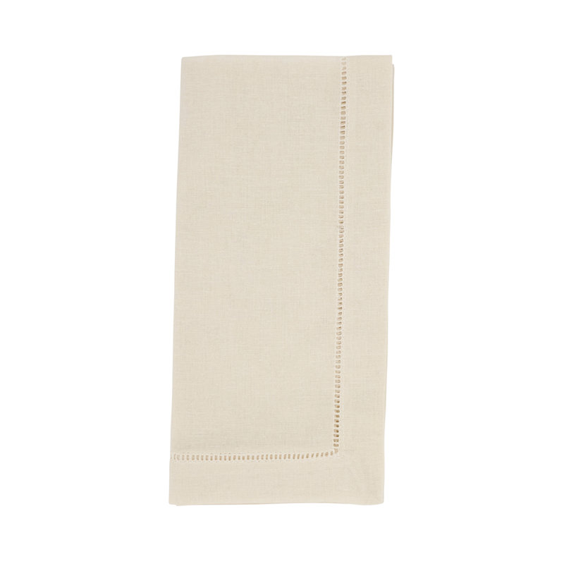 Classic Hemstitch Design Linen Cotton Cocktail Cloth Napkins , Set Of 4, Ecru, 22" W x 22" L