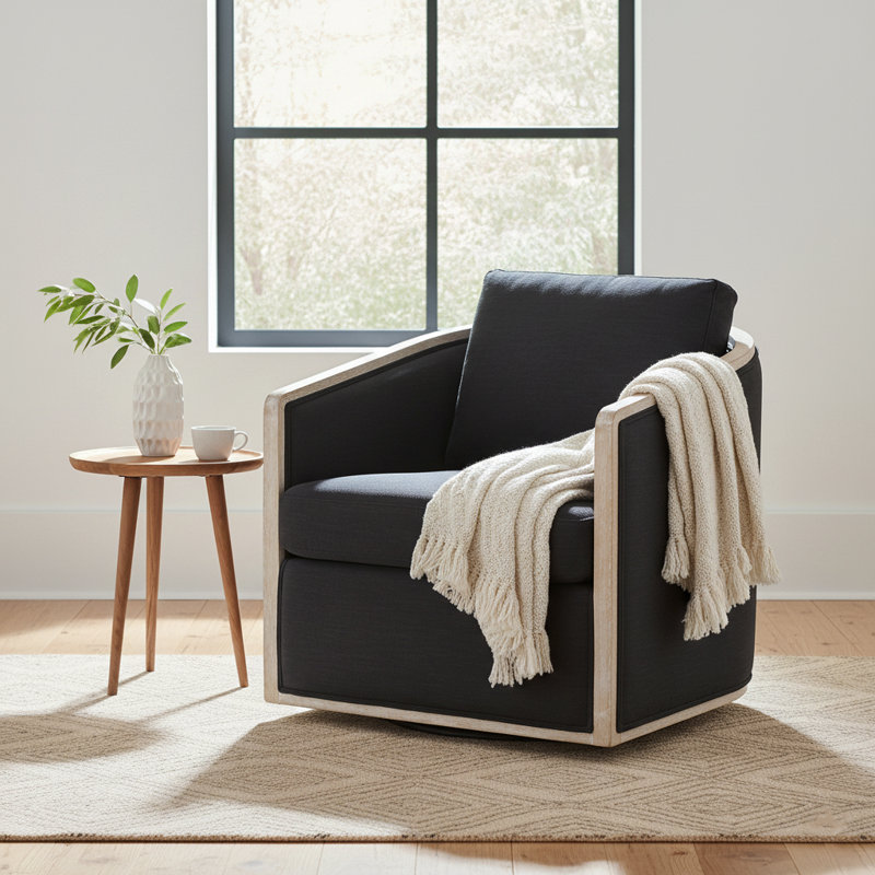 Fauteuil demi-tonneau pivotant de 30 po Holl, Lin noir