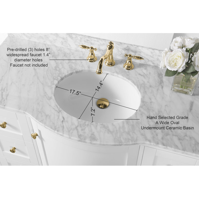 Lauren 48'' W Single Vanity, White, Gold