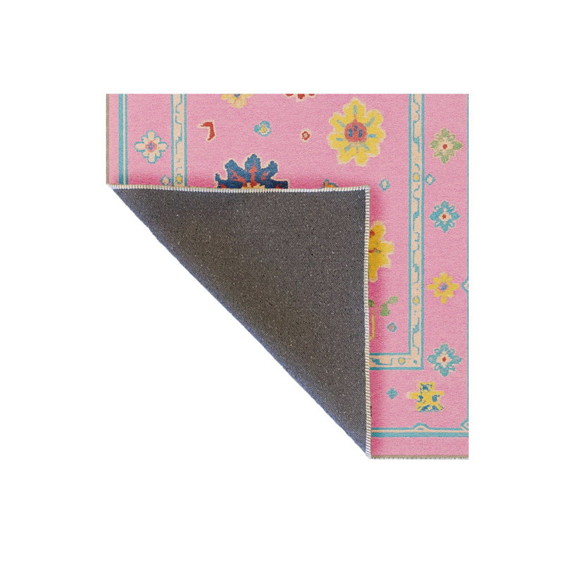 Tapis beige tissé à motif floral lavable Mosso, 2' x 2'11"