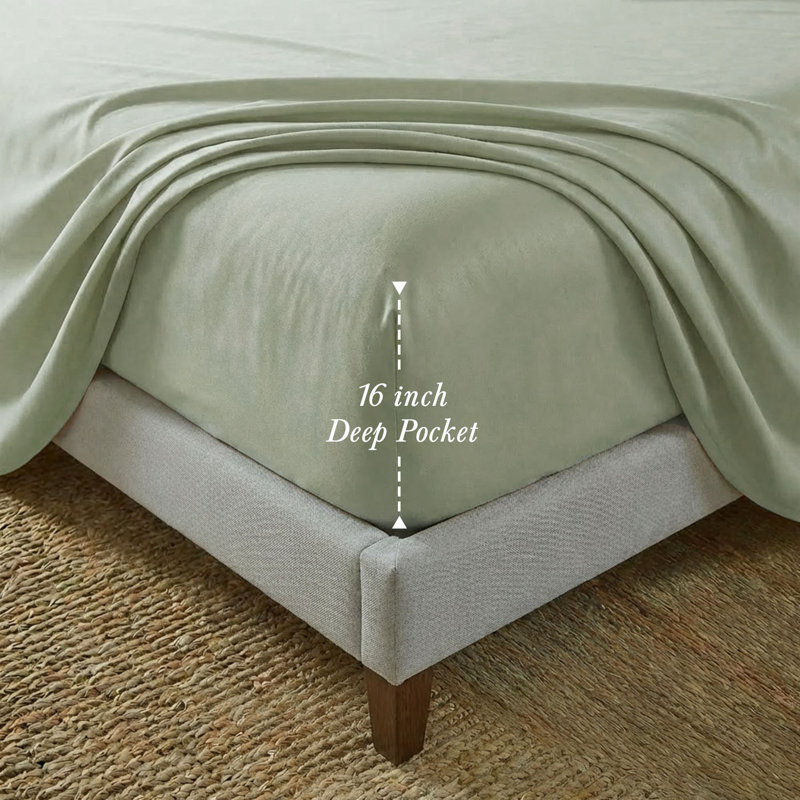 Ensemble de draps 100% coton égyptien 400 fils Threadmill, Vert sauge, Ensemble de draps pour très grand lit avec 2 taie